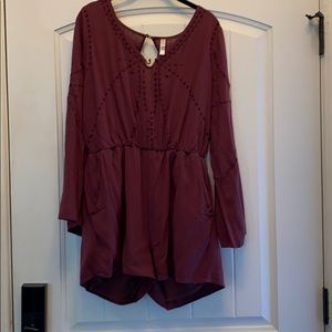 Maroon long sleeved romper